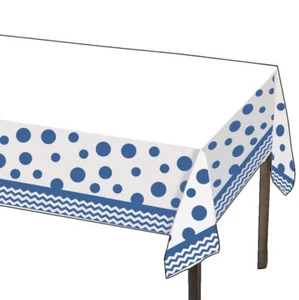 Chevron & Dots Blue Plastic Tablecloth 52" x 102" Blue Party Supplies Decoration - Picture 1 of 1
