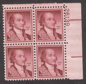 US. 1046. 15c. John Jay, Liberty Issue. PB4 #26166 UR. MNH. 1958 - Picture 1 of 2