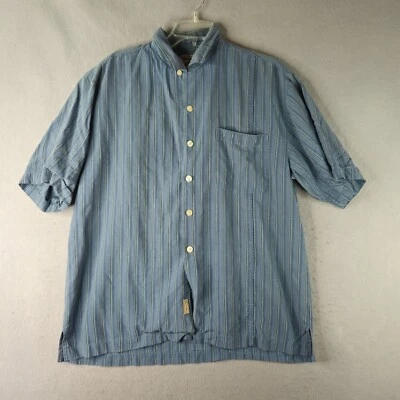 Montego Mon Shirt Mens Medium Blue Striped 100% Silk Textured Button Front S - Image 1 of 4