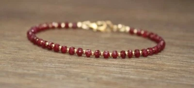 July Birthstone Natural Ruby Gemstone Bracelet 7.5" Gold Filled Silver Clasp A1 - Image 1 of 4