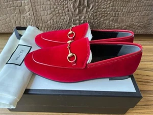Original Gucci Jordaan Malaga Samt Mokassins Halbschuhe Hibiscus Red EU 35 NEU - Bild 1 von 21