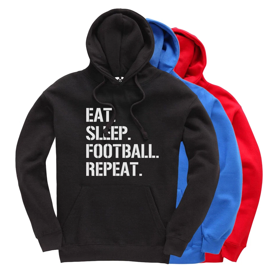 LEISUREWEAR ONLINE Eat Sleep Football Repeat Kinder Hoodie Kinder Footy Kapuzenpullover