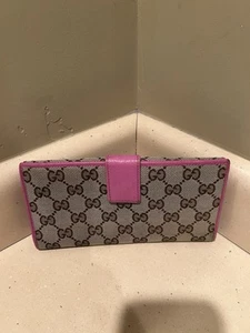 Gucci GG Canvas Long Wallet with Dark Pink Leather Accents - Picture 1 of 9
