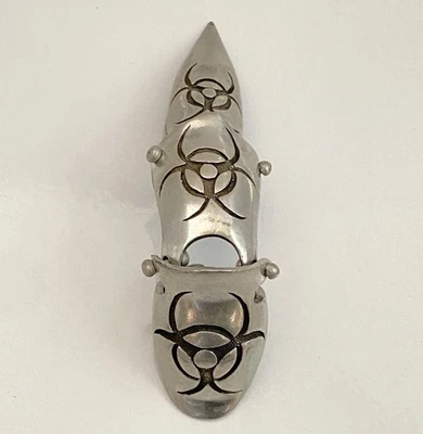 Unisex Gothic Biker Full Finger Radioactive Sign Sign Claw Ring Silver Tone - Image 1 of 4