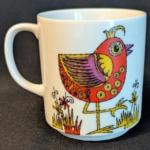 Vintage 8-oz Howard Holt Ceramic Mug Red, Yellow, & Purple Bird On One Leg - Picture 1 of 6