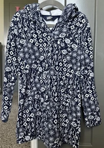 Lands End Girl's Size XS (4-5) Blue and White Leaves Hooded Swim Cover Up - Picture 1 of 4