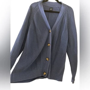 Gap oversized long boyfriend sweater cardigan button down Women's Blue Sz XXL - Picture 1 of 10