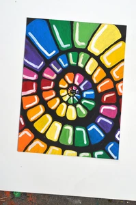 Original Acryl Kunst Psychedelische Spirale Bunt Abstrakt 9x12 - Bild 1 von 3