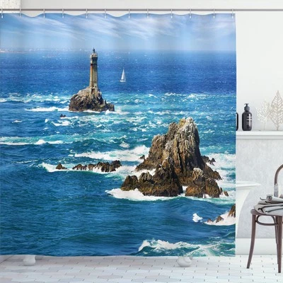 Leuchtturm Duschvorhang Tagsüber Wellig Rocky Meer - Bild 1 von 4
