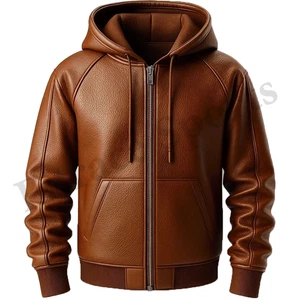 Herren Grün Premium Leder Hoodie Handarbeit Echt Rindsleder Lederjacke - Bild 1 von 6