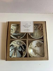Pottery Barn Natural Curiosities 4 Dipping Bowls Set Coastal Travel Theme New - Picture 1 of 5
