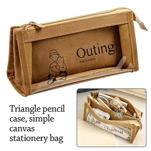 Large Capacity Pencil Bag Canvas Stationery Organizer Fashion Pen Box Students - Picture 1 of 12