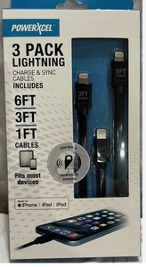 PowerXcel USB-A Charger & Sync Cables- 1 Each: 6ft, 3ft, 1ft (3 pack) - Picture 1 of 2