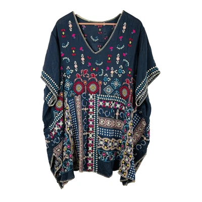 Blusa túnica manga corta Johnny Was muy bordada talla 2X arte boho colorido Foto 1 de 4