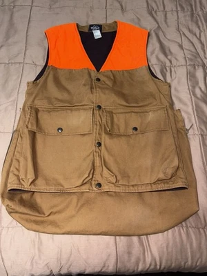 VTG Woolrich Hunting Vest Men’s Small Brown Orange Utility Back Pocket USA Made - Image 1 of 4