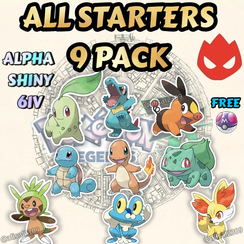 Комплект из 9 стартеров 6IV ALPHA Shiny Kalos Kanto Maxed Evs Pokémon Legends ZA - Изображение 1 из 1