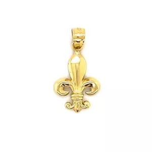 14K YELLOW GOLD FLEUR DE LIS PENDANT Charm New Orleans France Louisiana LSU gift - Picture 1 of 7