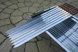 8 x NEW STAINLESS STEEL FLAT SHISH KEBAB BBQ CYPRUS SKEWERS - Picture 1 of 3