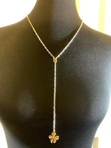 LUCKY BRAND Flower Pendant Pave' Y-Drop Chain Two-Tone Necklace NWT $39 L@@K - Picture 1 of 12