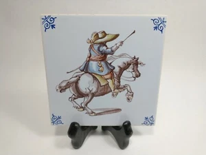 Vintage Spanische Kunst Pferd & Reiter Keramikfliese handbemalt 5 3/16" Quadrat - Bild 1 von 8