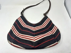 Authentic Burberry Blue Vintage London Hobo Bag Horizontal Stripes Retired Japan - Picture 1 of 15