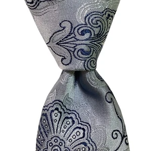 IKE BEHAR New York Men's Silk Skinny Necktie USA Designer FLORAL Blue/White EUC - Picture 1 of 3