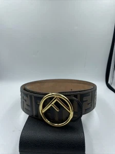 FENDI Belt Brown Gold F is FF Logo Embossed Zucca Leather Size 85/34 Italy - Picture 1 of 14