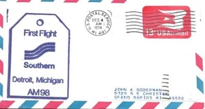 First Airmail Flight Detroit MI December 4 1974 AAMC#98S93(F) Purple Cachet - Picture 1 of 1