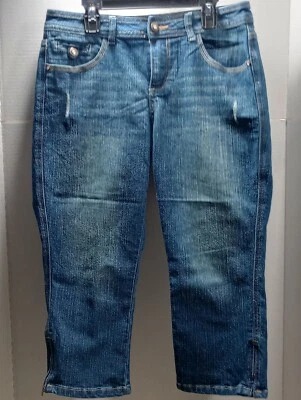 JW Style Denim Pants 10 Blue Capri Style Zipper Leg Embroidered Pockets - Image 1 of 4
