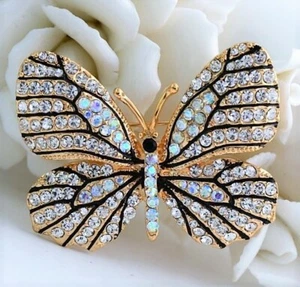 Beautiful High Style BUTTERFLY AB White Rhinestone Brooch - Picture 1 of 12