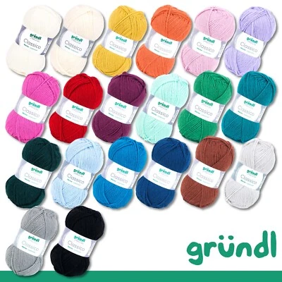 Gründl 50 g Classico Stricken Schurwolle Merino superwash Polyacryl 20 Farben