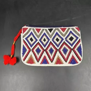 Cotton On Accessories Red White Blue Seed Bead Beaded Clutch Handbag Boho Bag - Picture 1 of 8