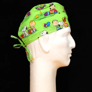 Peanuts Gang Character Easter Festive theme green scrub hat - Picture 1 of 1