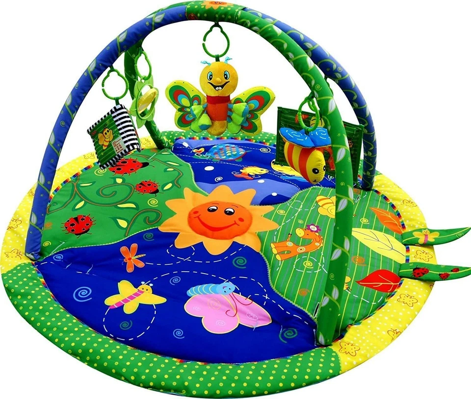 LADIDA Unisex Garden & Insect Padded Baby Activity Playmat Playgym with Toy Arch