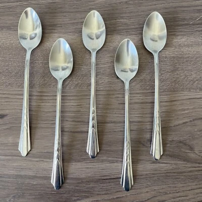 Set Of 5 Ekco EKS7 Stainless Iced Tea Spoons Glossy USA Flatware 7.5" Chevron - Image 1 of 4