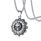 Men's Skull Roman Numeral Pendant Necklace Punk Rock Biker Jewelry Box Chain 24"