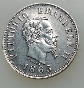 MONETA REGNO V.E.II 50 CENTESIMI VALORE 1863 MILANO,AG 2,50 GR, CONSERV. BB SPL - Foto 1 di 5