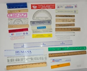 Vintage Ruler Lot of 30 6" 12" Wood Plastic Metal Advertisement Unions Companies - Picture 1 of 9