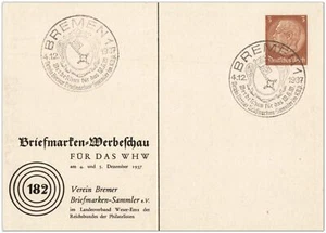DR PP 122 C63/02 Bremen Briefmarken-Werbeschau 1937 mit Sonderstempel - Bild 1 von 2