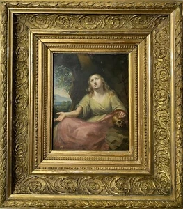 Italo-Flemish school (18th century) - Penitent Magdalene oil on copper painting - Picture 1 of 10