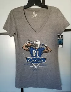 DETROIT LIONS Calvin Johnsson 81 Womens Size M Gray NFL Football V-Neck T-Shirt - Picture 1 of 3