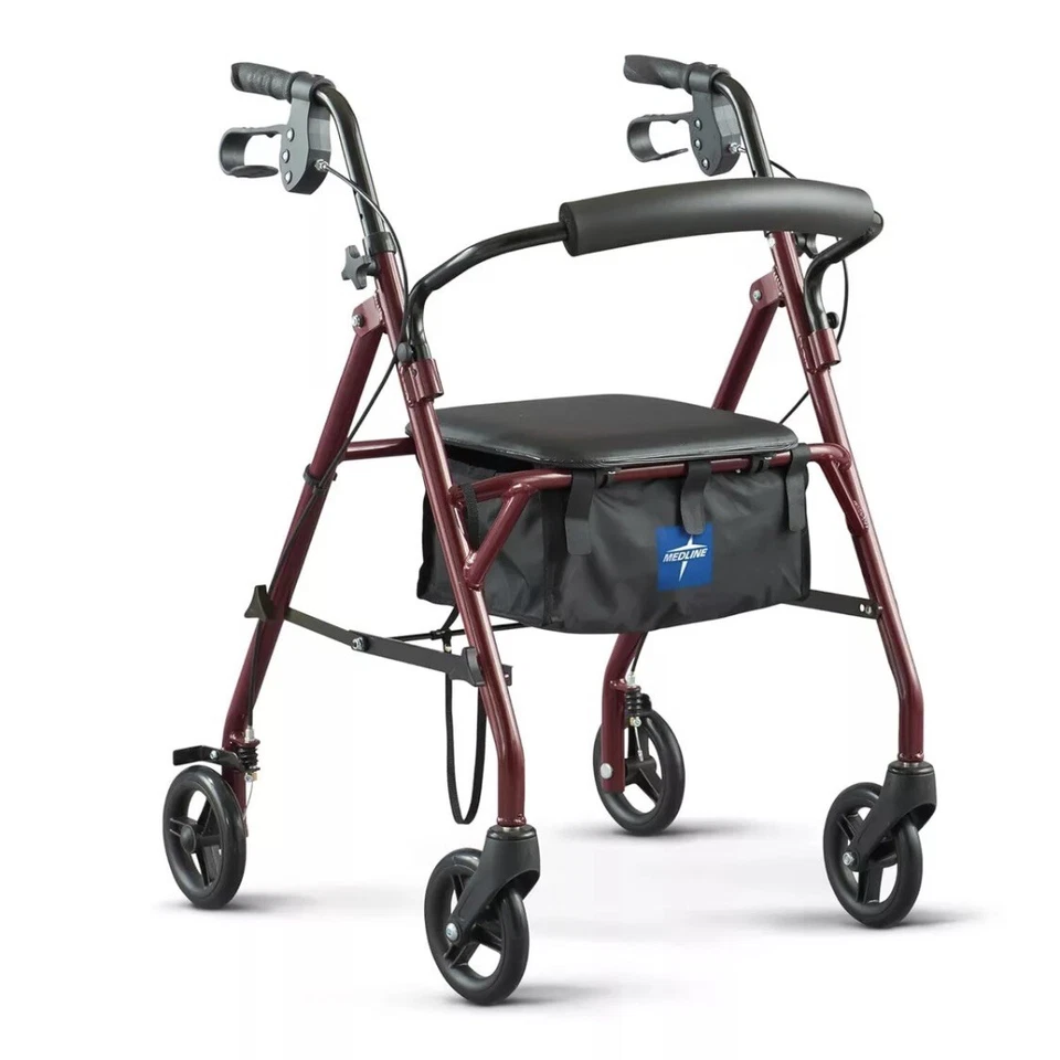 Medline Rollator Walker with Seat, Steel Rolling Walker with 6-inch Wheels - Image 1 of 4