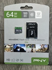 PNY Elite 64GB Class 10 microSDXC Flash Memory Card With Adapter New - Picture 1 of 11