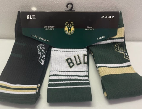 PKWY 3 Pack of Socks Milwaukee Bucks Mens New XL Size 13-16 Cover