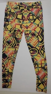 Leggings LuLaRoe Altos y Curvilíneos Amarillos con Patrón Negro Rosa Talla 12-18 Nuevos sin Etiquetas - Imagen 1 de 2