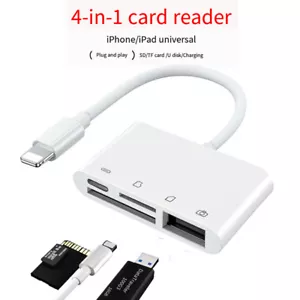 TF/SD Memory Card Reader USB OTG Adapter For iPhone 13 12 11 X XR XS iPad 4 in1 - Picture 1 of 13