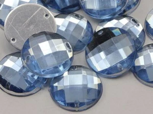 12mm Blue Sapphire Lt. CH02 Round Flat Back Sew On Gems For Craft 60 PCS - Picture 1 of 2