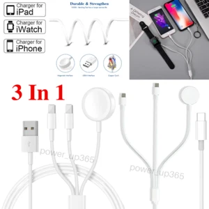 3 in 1 Magnetic USB Charging Cable For Apple Watch 1 2 3 4 5 6 7 SE iPhone iPod - Picture 1 of 13