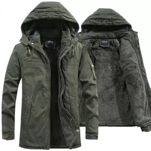 Winddichte Herren Kapuzenjacke Winter wattiert Baumwolle Parka Militär Faux Fleece Mantel - Bild 1 von 15