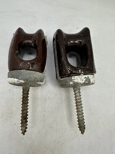 VINTAGE BROWN SCREW-IN LAG SPIKE PORCELAIN CERAMIC ELETRICAL INSULATOR - Picture 1 of 8